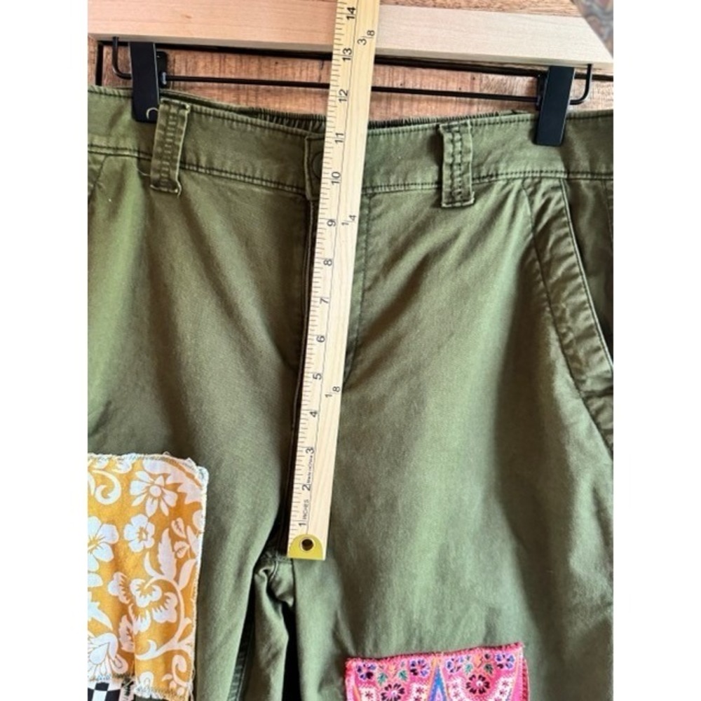 Unique upcycled Old Navy Chino Olive Green Boho Patchwork Pants Womens Medium - Picture 3 of 7
